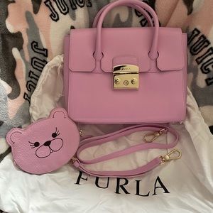 FURLA pink small satchel side bag set